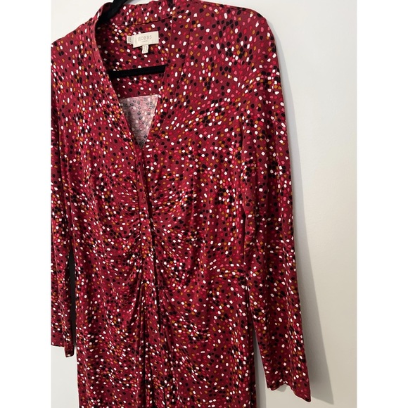 Hobbs London Hatty Jersey Dress Women’s 10 Red Multi Long Sleeve Button Ruched - Picture 9 of 16